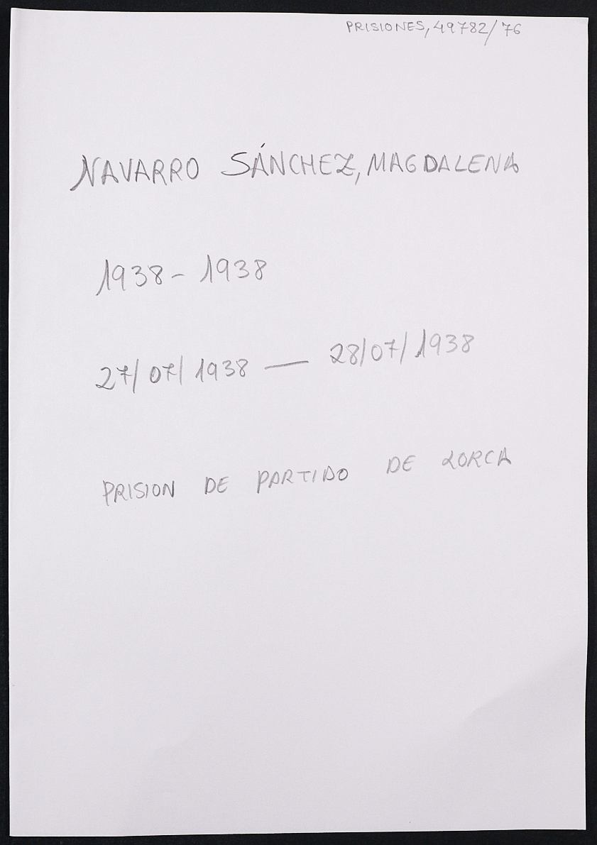Expediente personal de la reclusa Magdalena Navarro Sánchez