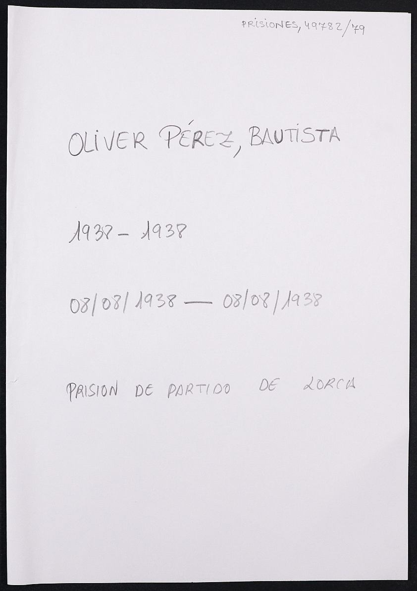 Expediente personal del recluso Bautista Oliver Pérez