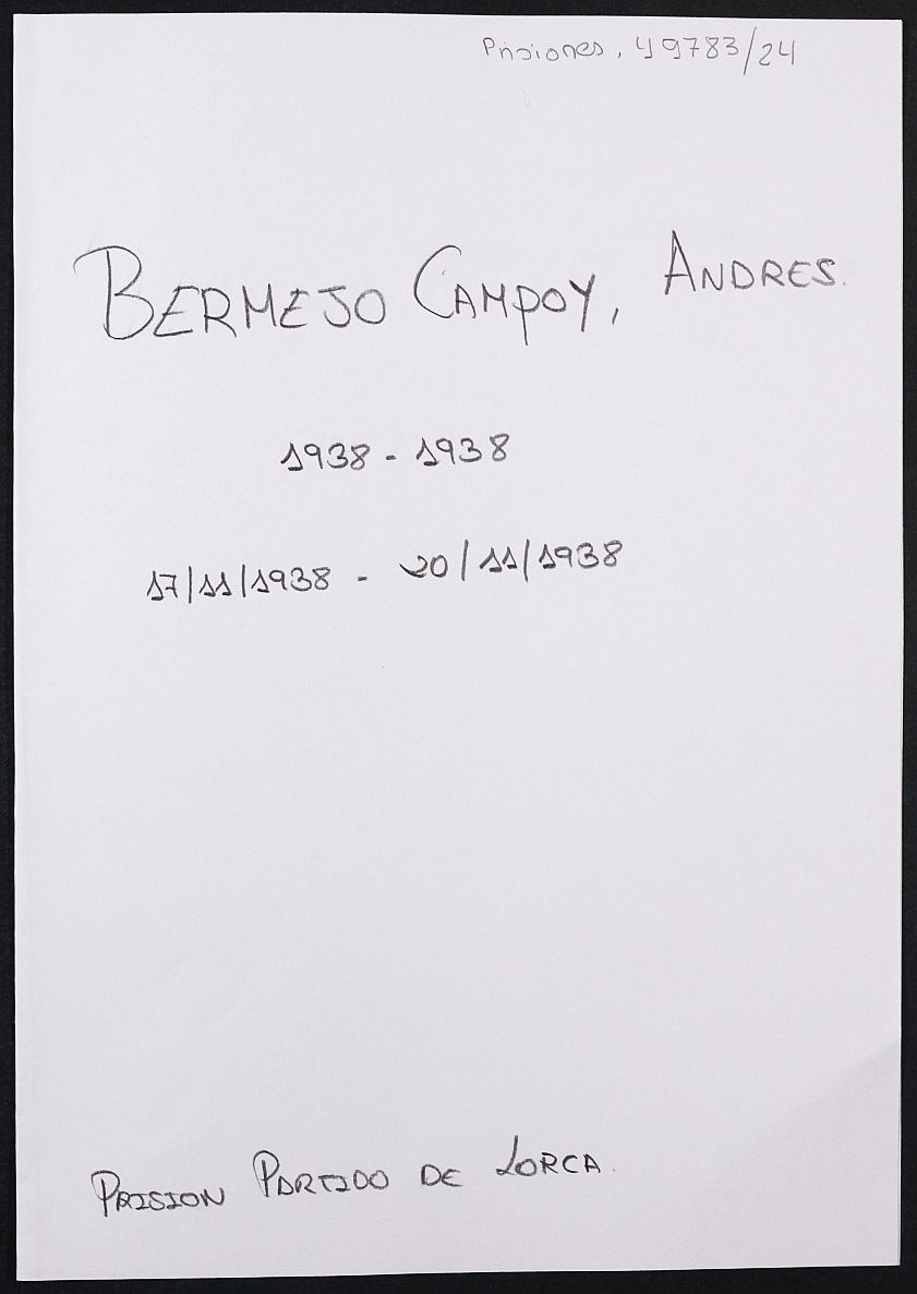 Expediente personal del recluso Andrés Bermejo Campoy
