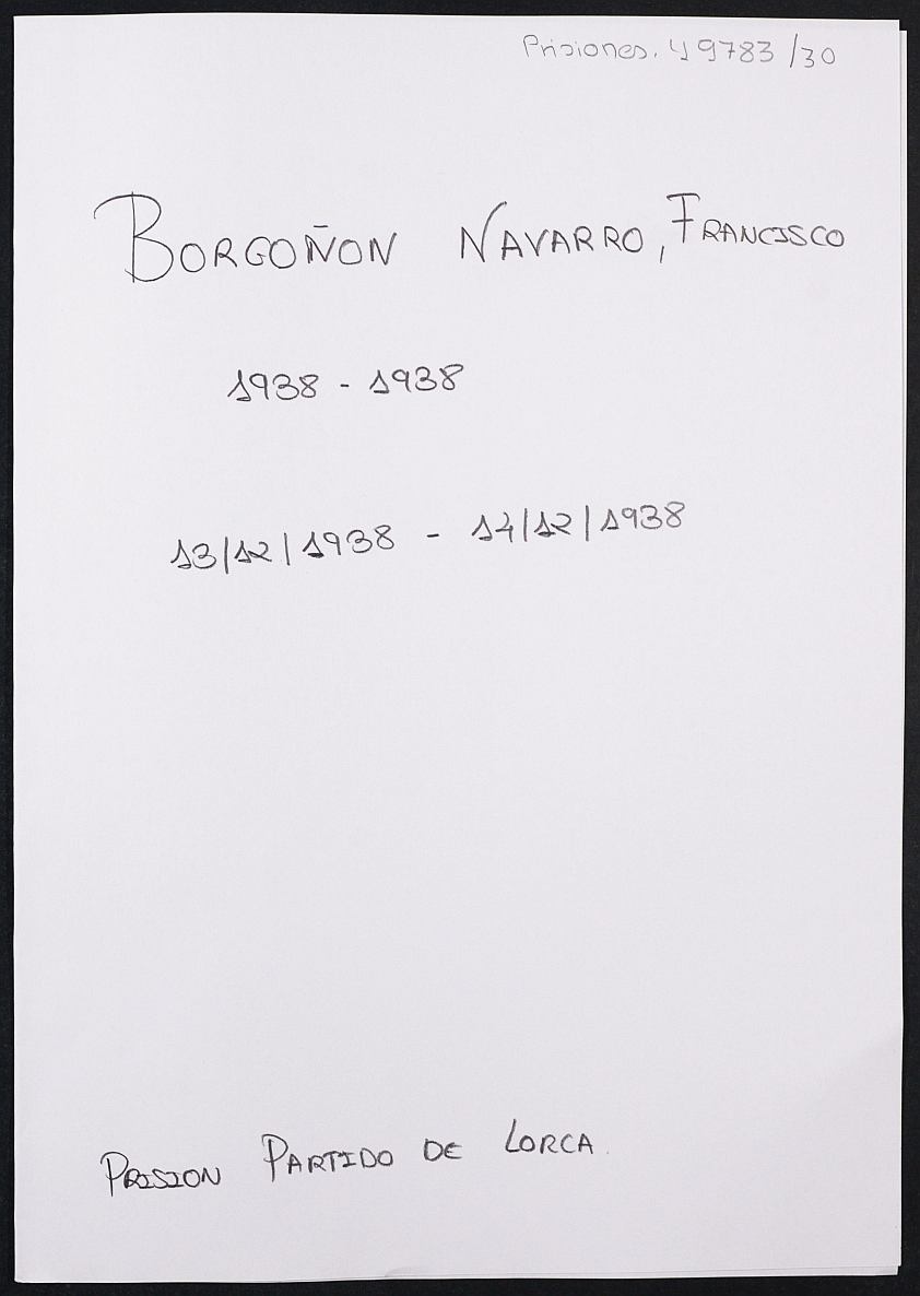 Expediente personal del recluso Francisco Borgoñon Navarro