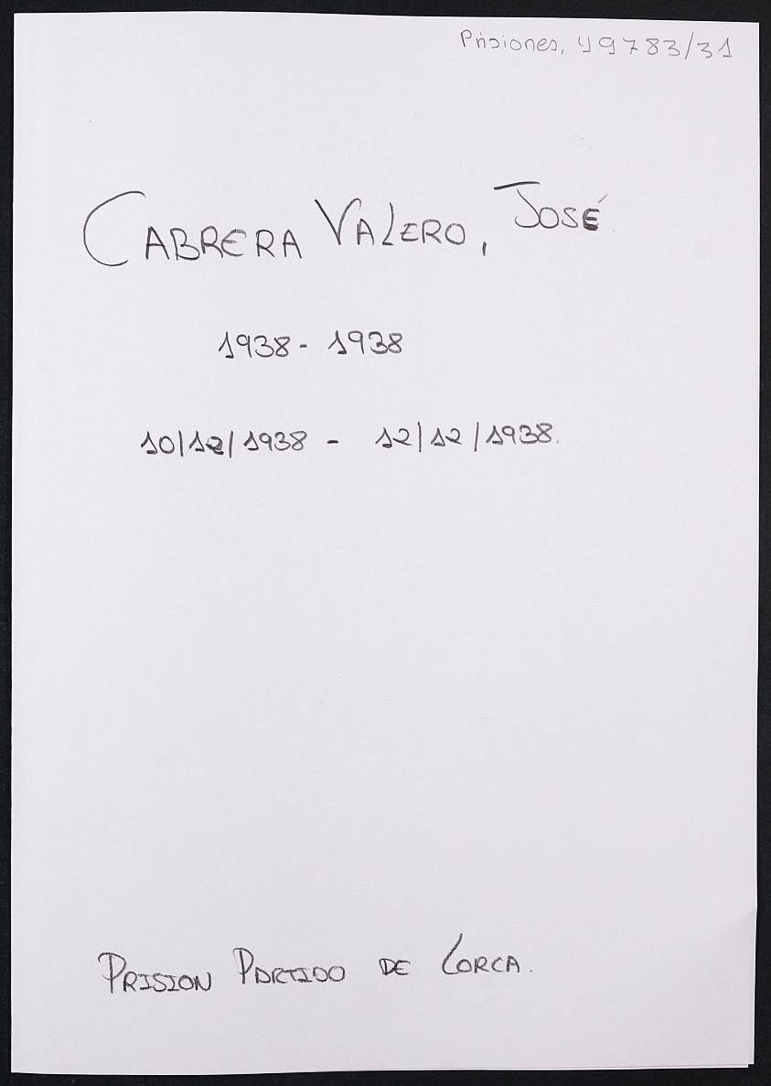 Expediente personal del recluso José Cabrera Valero