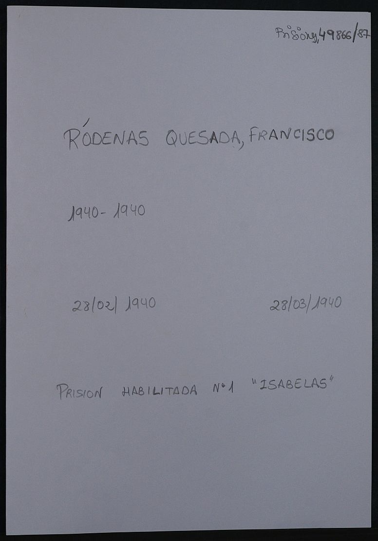 Expediente personal del recluso Francisco Ródenas Quesada