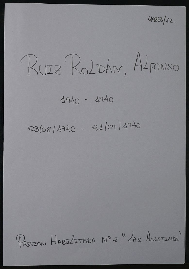 Expediente personal del recluso Alfonso Ruiz Roldan