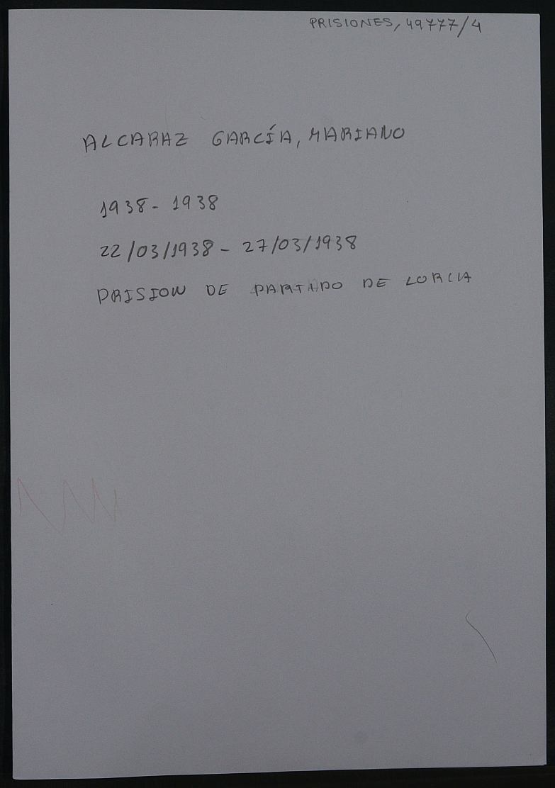 Expediente personal del recluso Mariano Alcaraz García