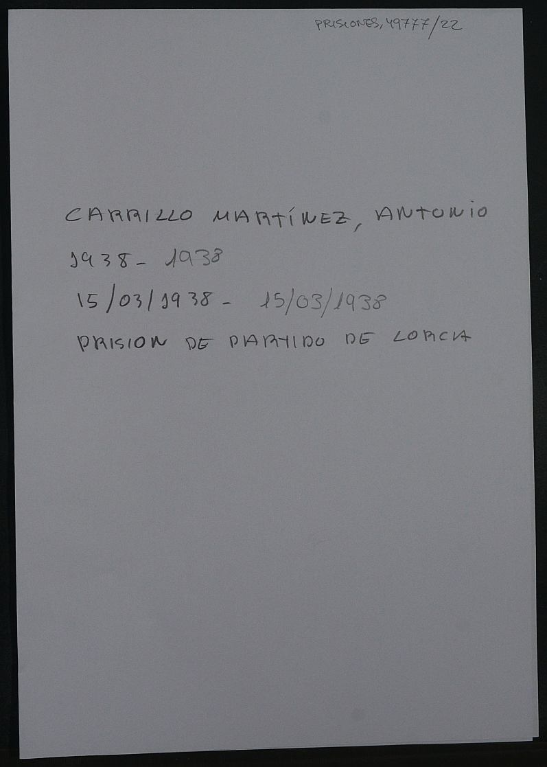 Expediente personal del recluso Antonio Carrillo Martínez