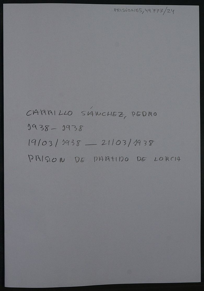 Expediente personal del recluso Pedro Carrillo Sánchez