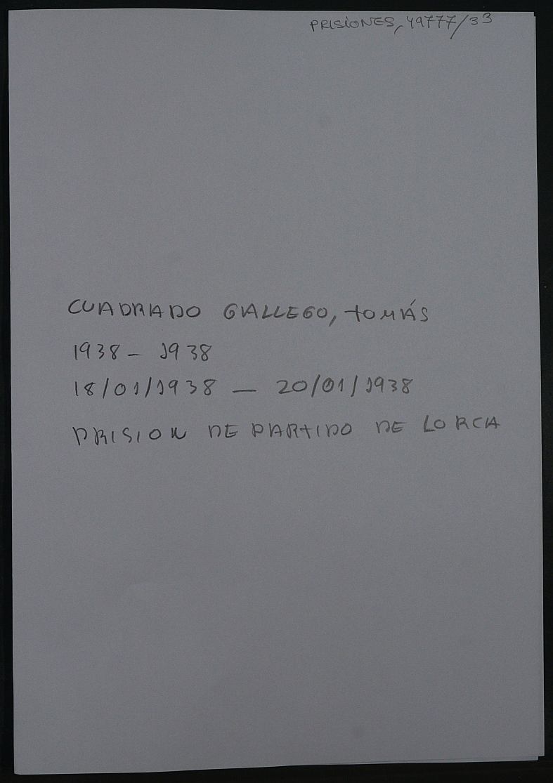Expediente personal del recluso Tomás Cuadrado Gallego