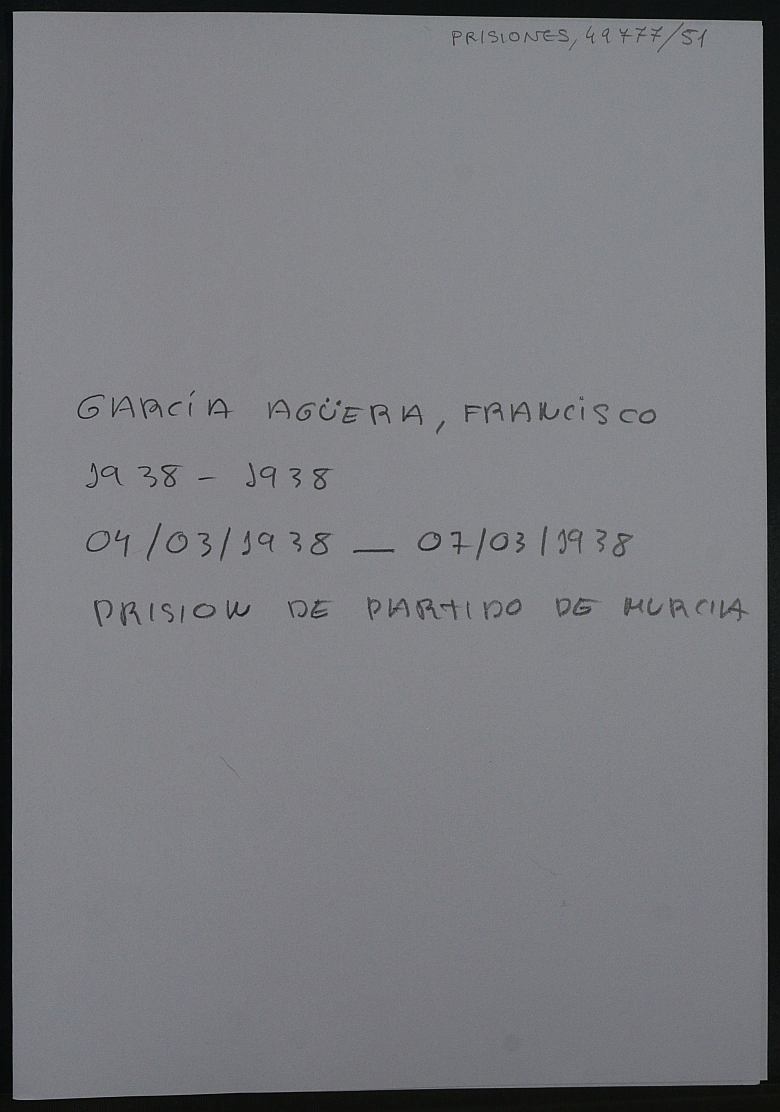 Expediente personal del recluso Francisco García Agüera