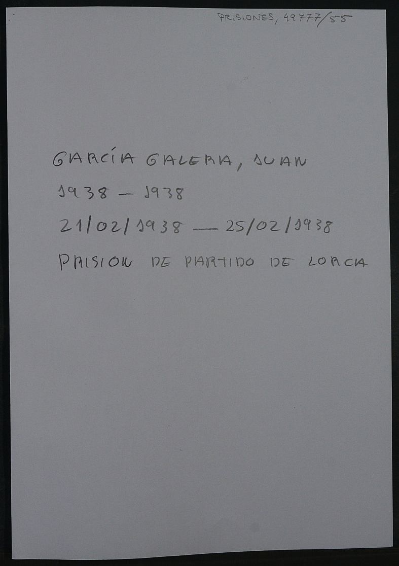 Expediente personal del recluso Juan García Galera