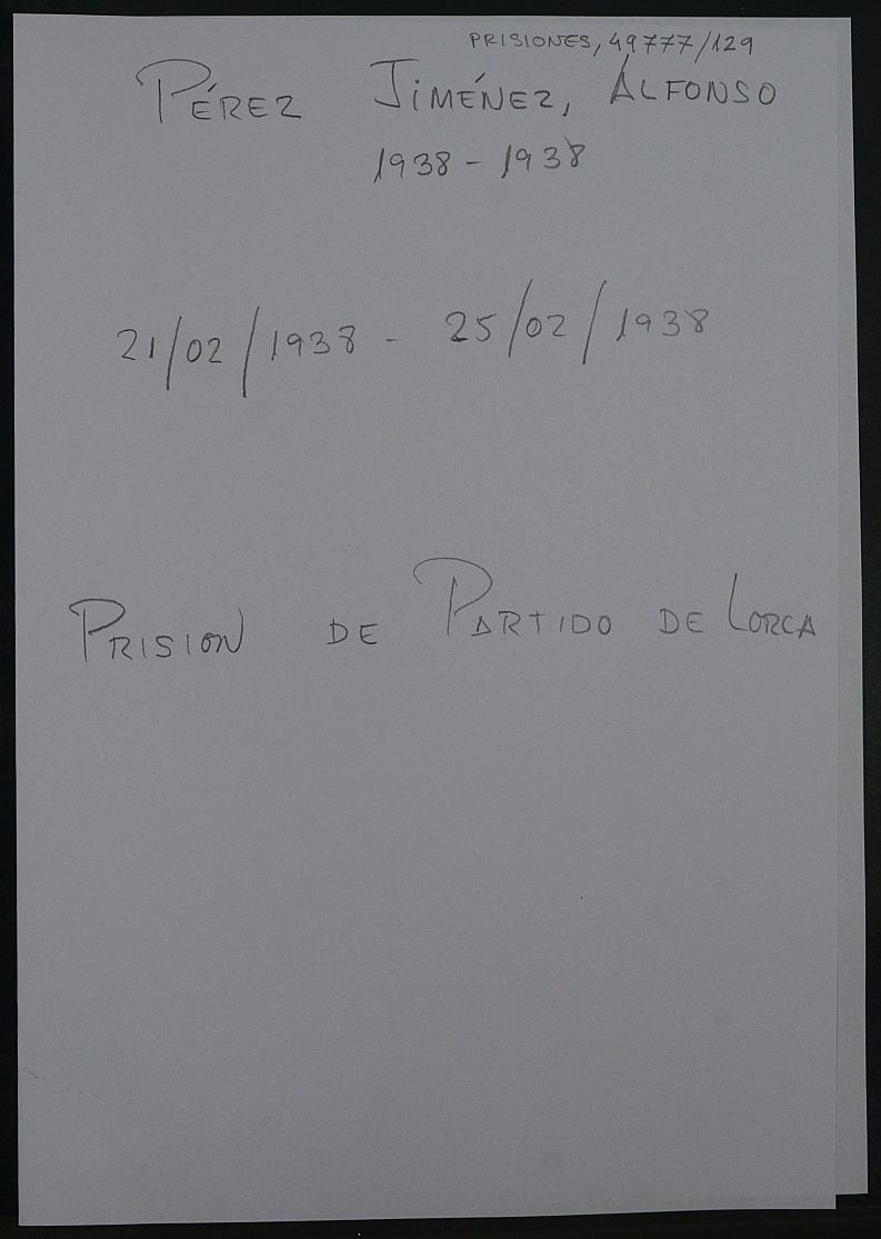 Expediente personal del recluso Alfonso Pérez Jiménez