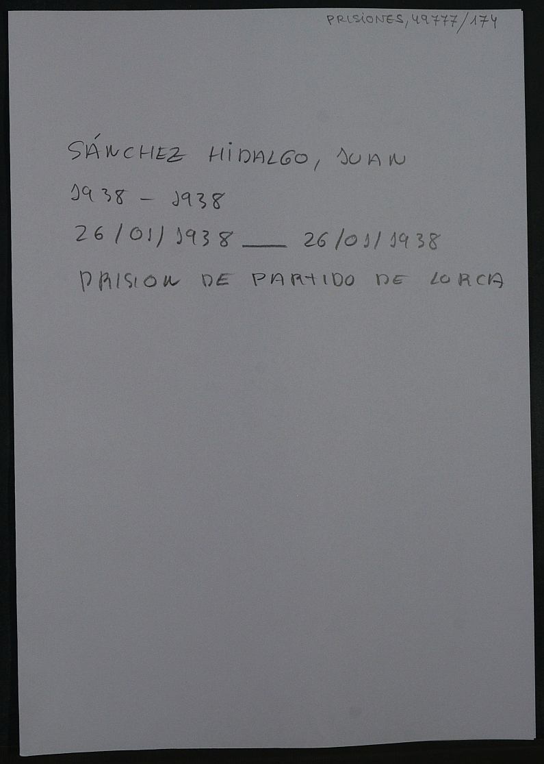Expediente personal del recluso Juan Sánchez Hidalgo
