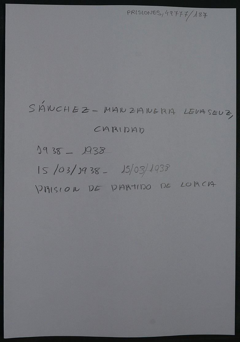 Expediente personal de la reclusa Caridad Sánchez-Manzanera Levaseuz