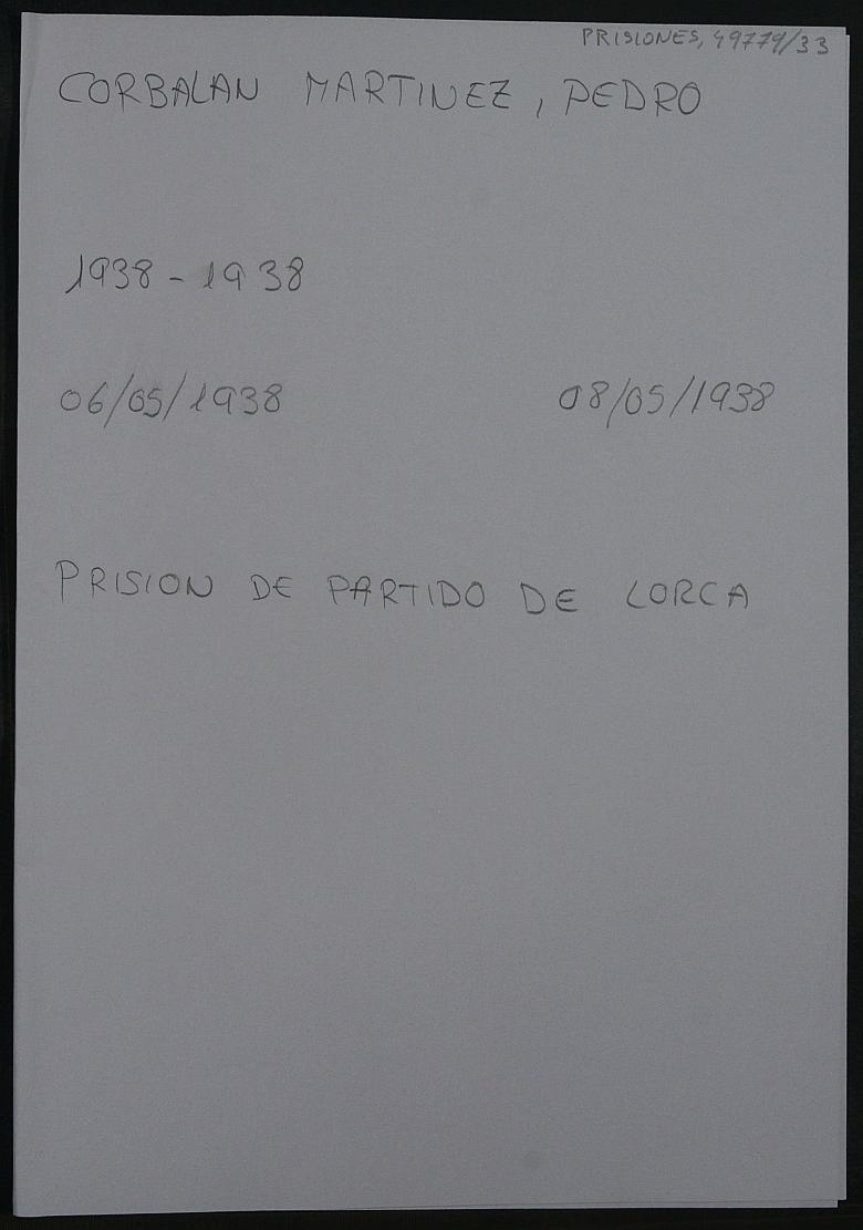 Expediente personal del recluso Pedro Corbalan Martínez