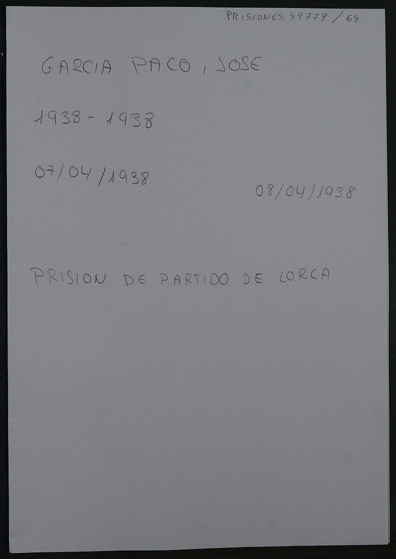 Expediente personal del recluso José García Paco
