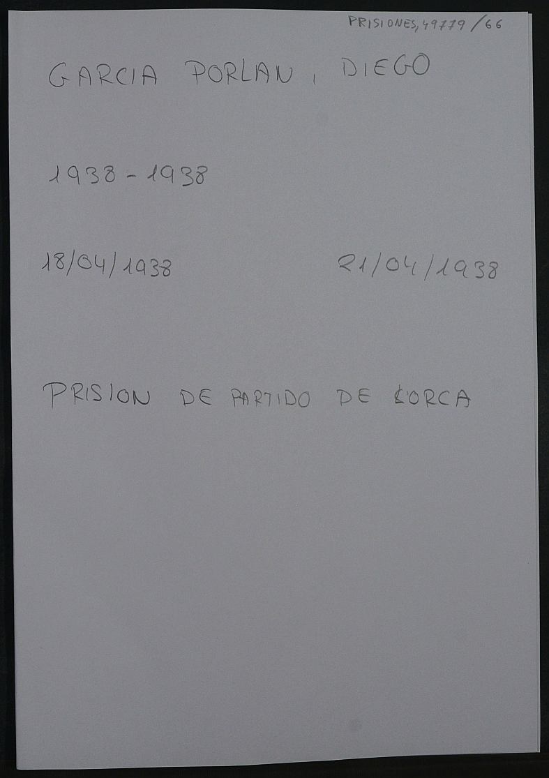 Expediente personal del recluso Diego García Porlan