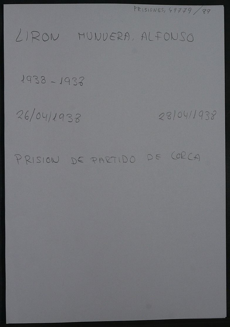 Expediente personal del recluso Alfonso Liron Munuera