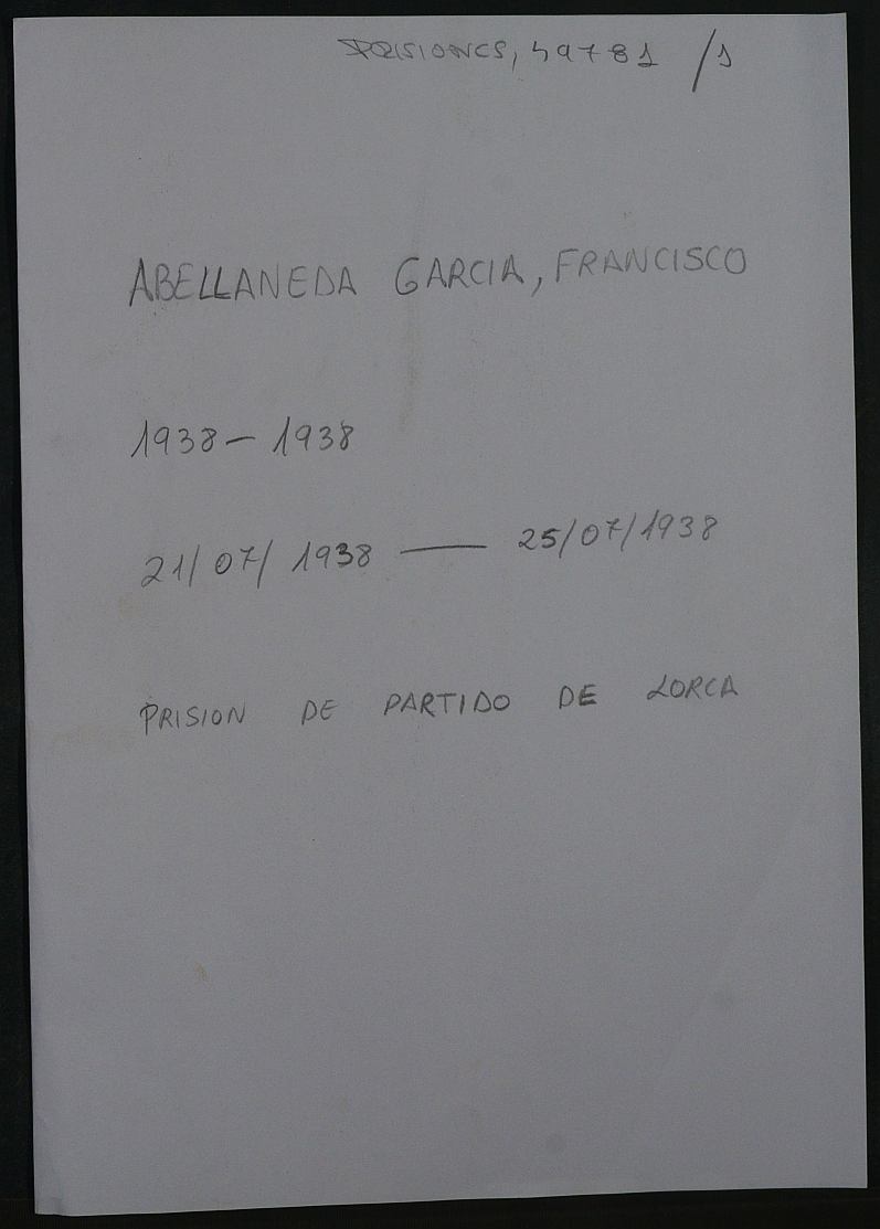 Expediente personal del recluso Francisco Abellaneda García