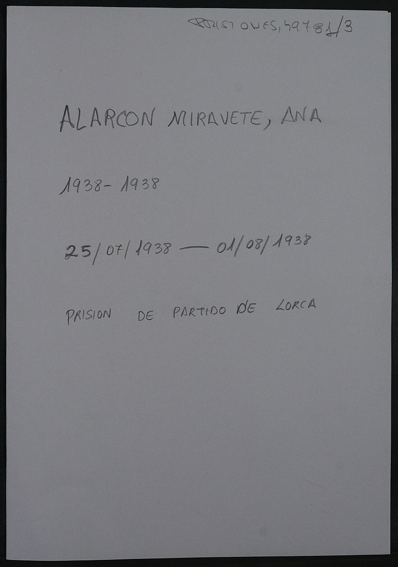 Expediente personal de la reclusa Ana Alarcón Miravete