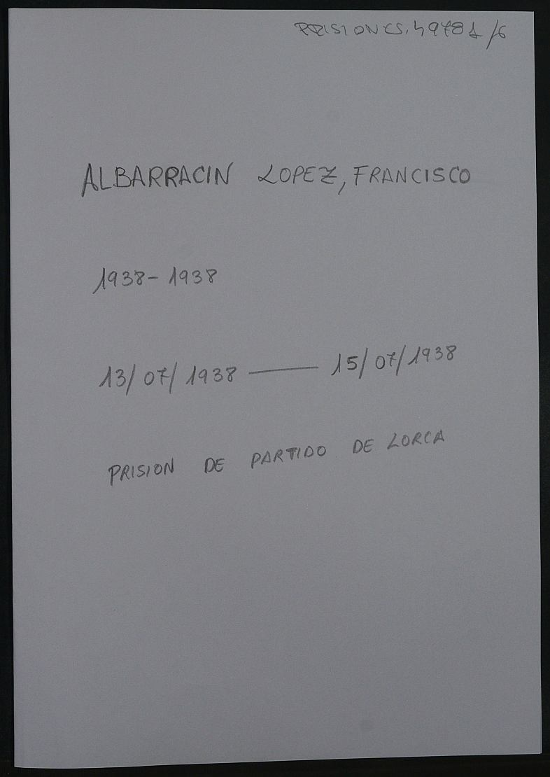 Expediente personal del recluso Francisco Albarracin López