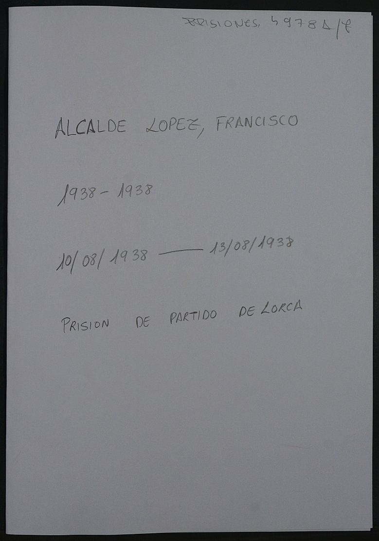 Expediente personal del recluso Francisco Alcalde López
