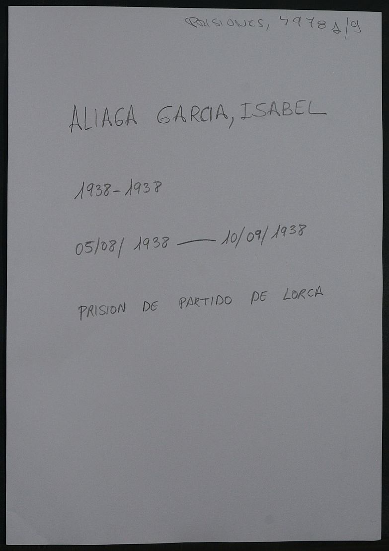 Expediente personal de la reclusa Isabel Aliaga García
