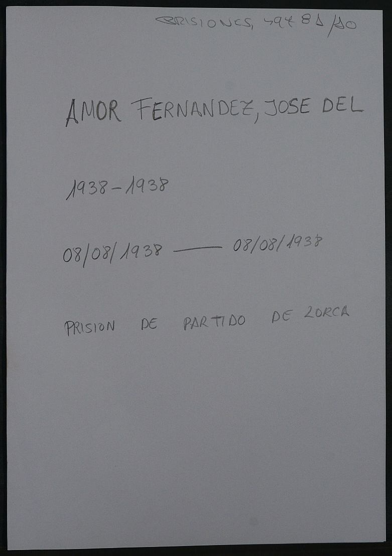 Expediente personal del recluso JoséDel Amor Fernández