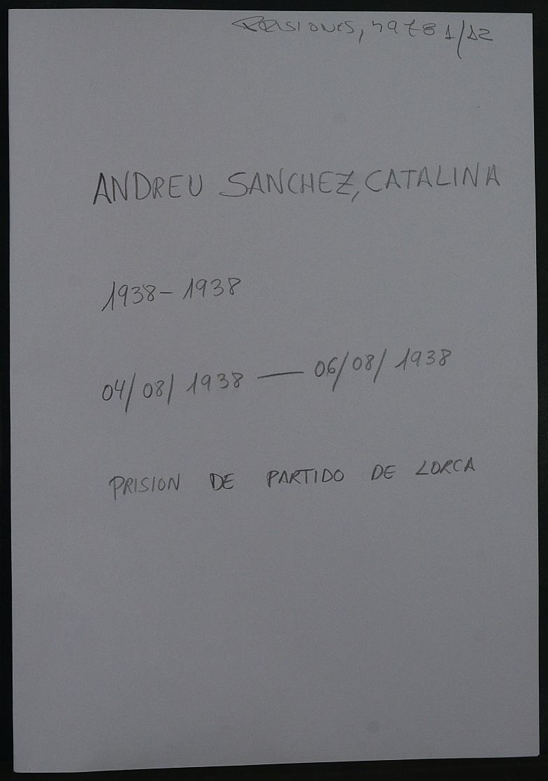 Expediente personal de la reclusa Catalina Andreu Sánchez