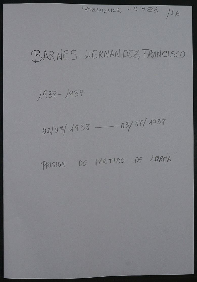 Expediente personal del recluso Francisco Barnes Hernandez