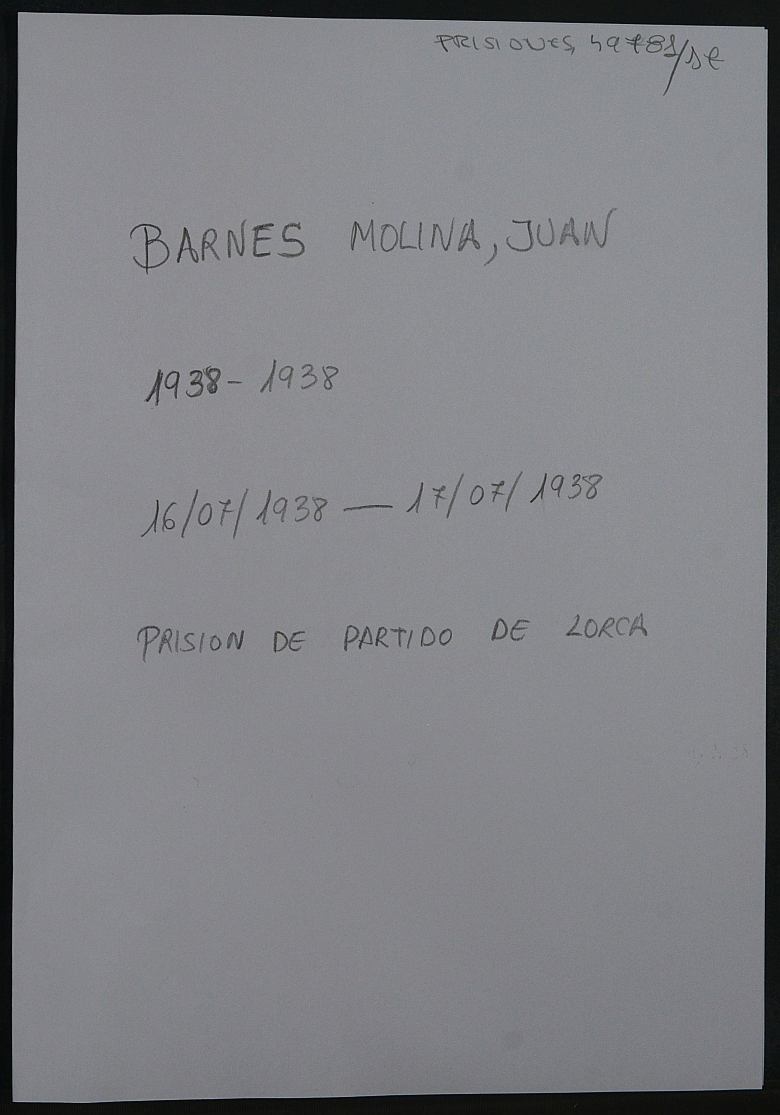 Expediente personal del recluso Juan Barnes Molina