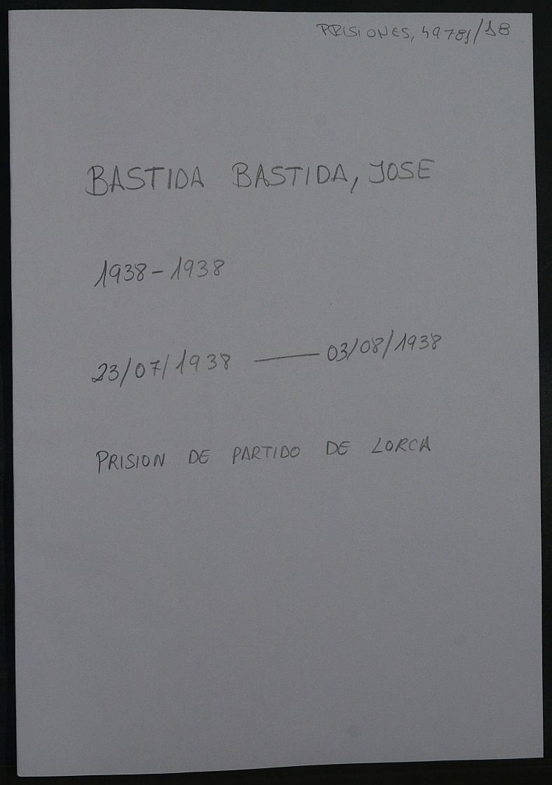 Expediente personal del recluso José Bastida Bastida