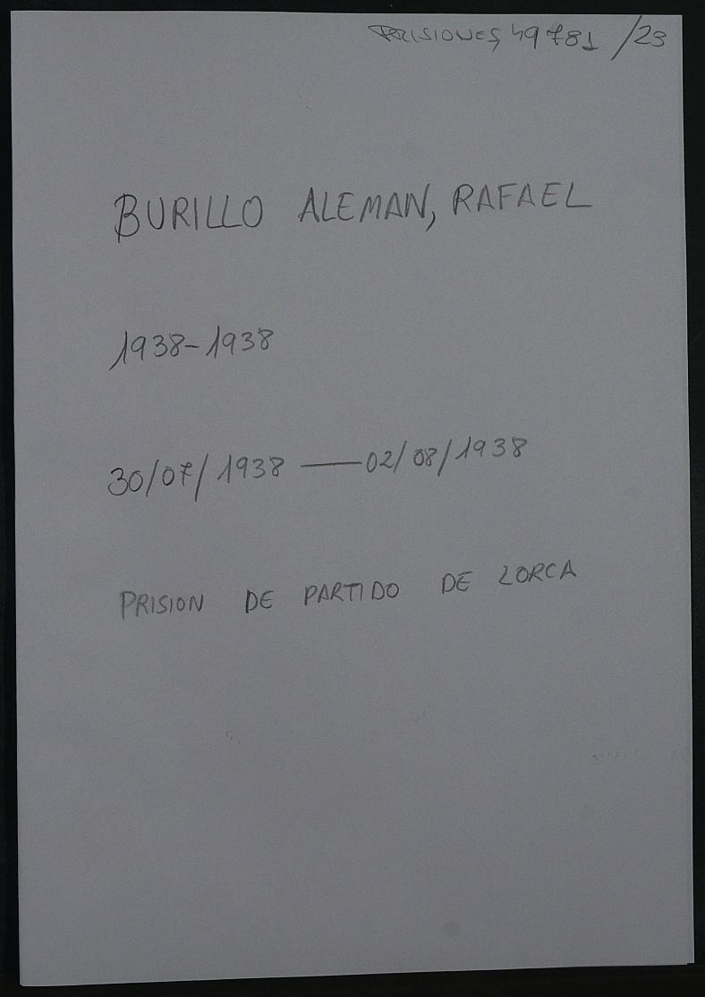Expediente personal del recluso Rafael Burillo Aleman