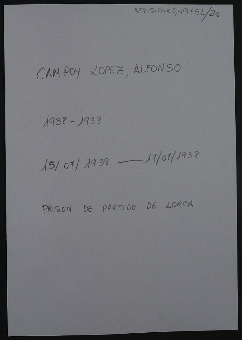 Expediente personal del recluso Alfonso Campoy López
