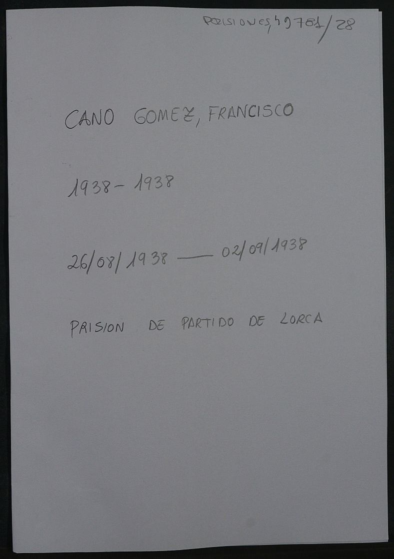 Expediente personal del recluso Francisco Cano Gómez
