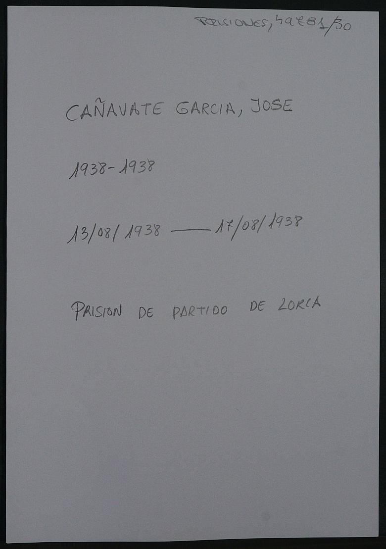 Expediente personal del recluso José Cañavate García