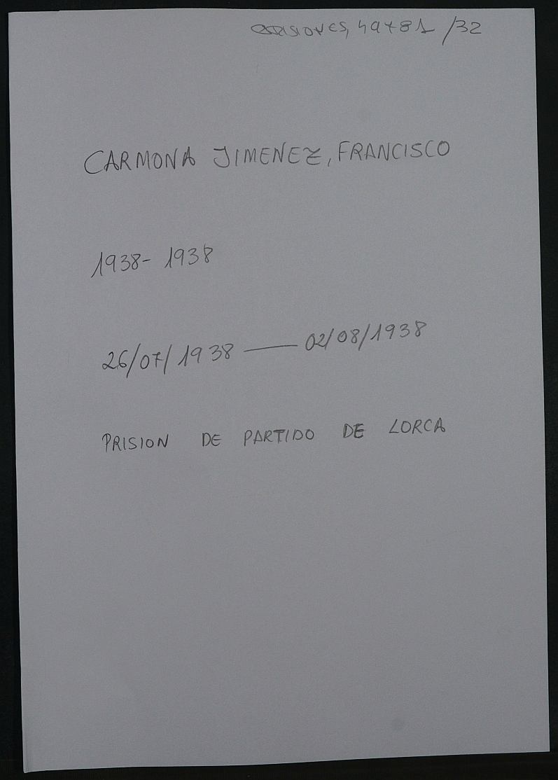Expediente personal del recluso Francisco Carmona Jiménez