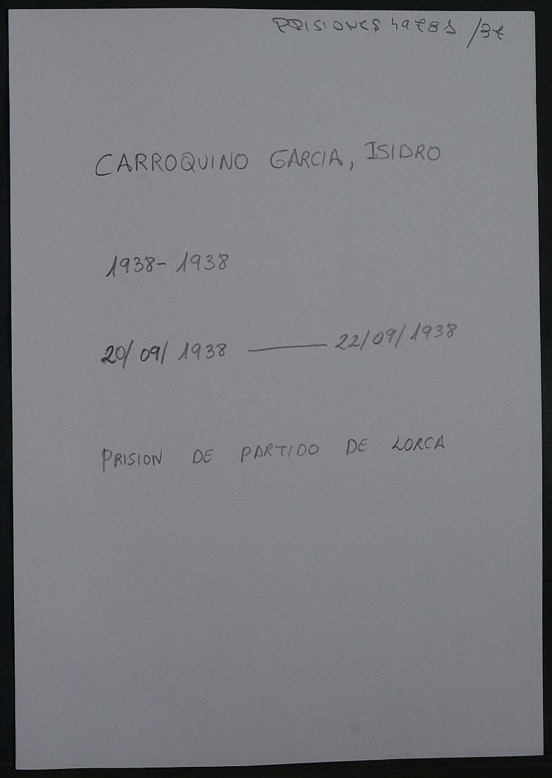 Expediente personal del recluso Isidro Carroquino García