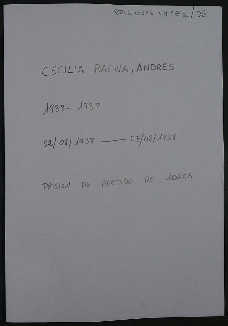 Expediente personal del recluso Andrés Cecilia Baena