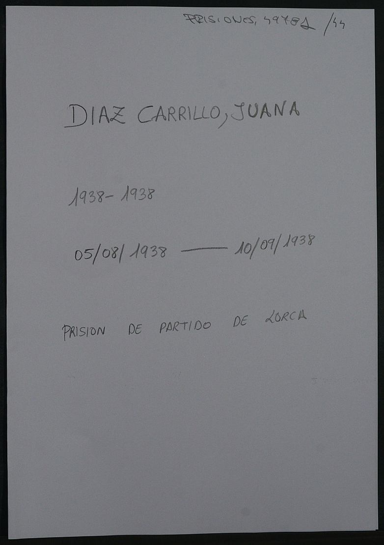 Expediente personal de la reclusa Juana Díaz Carrillo
