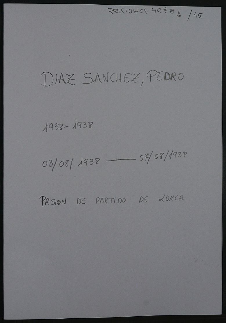Expediente personal del recluso Pedro Diaz Sánchez