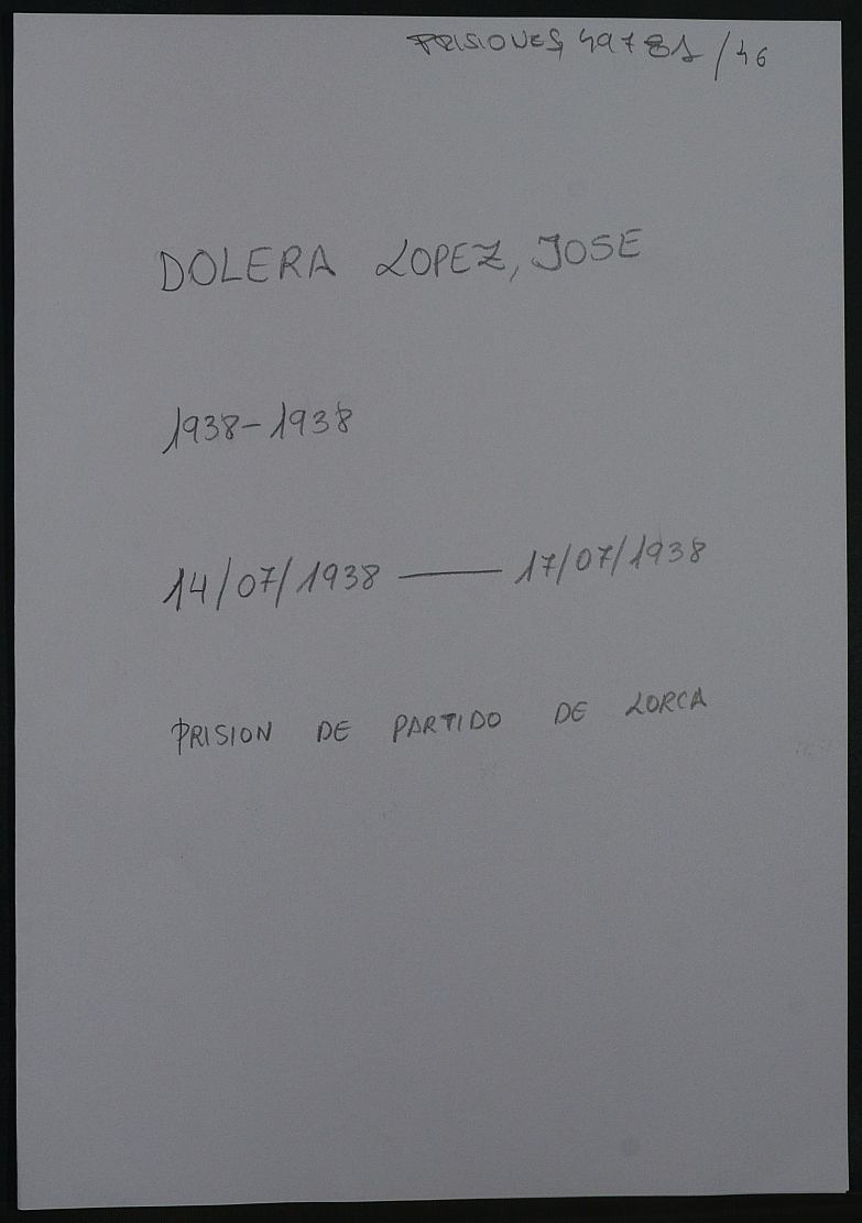 Expediente personal del recluso José Dolera López