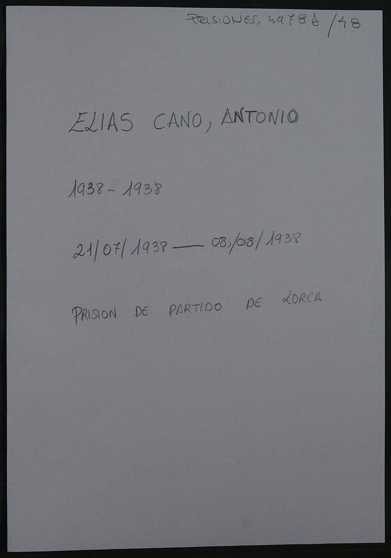 Expediente personal del recluso Antonio Elias Cano