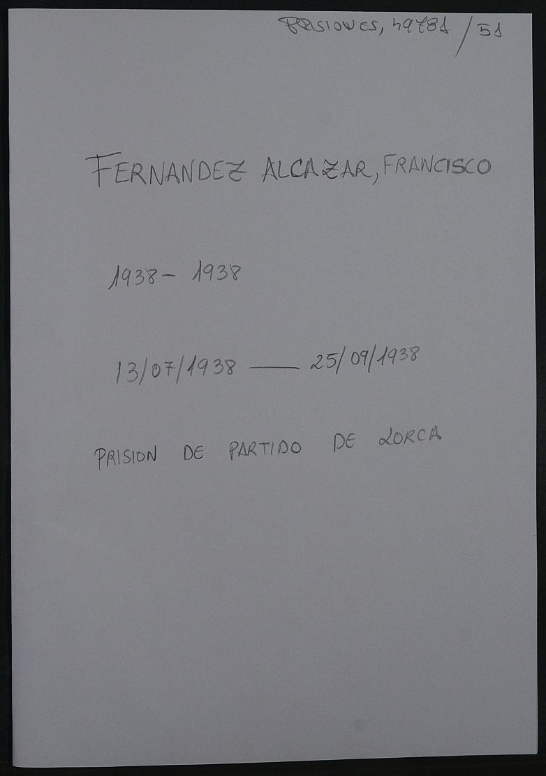 Expediente personal del recluso Francisco Fernández Alcaraz