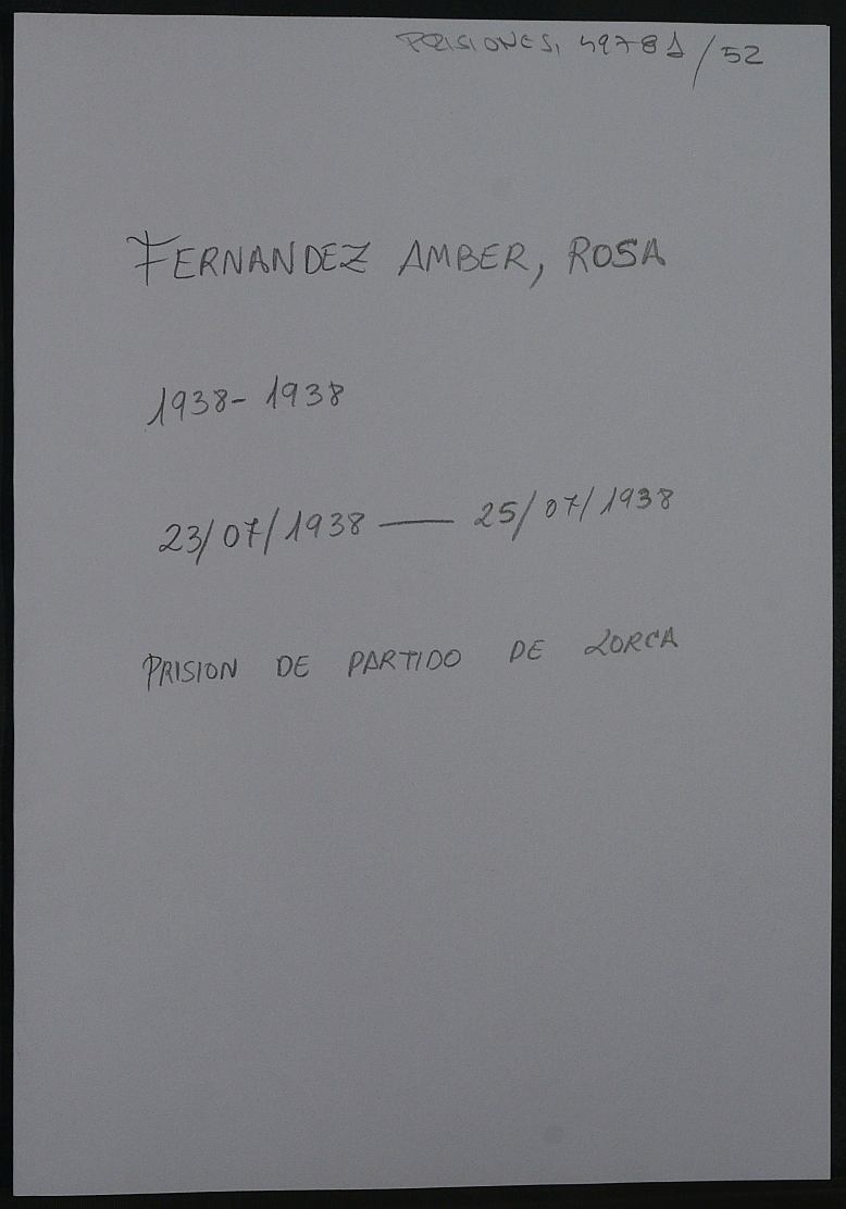 Expediente personal della reclusa Rosa Fernández Amber