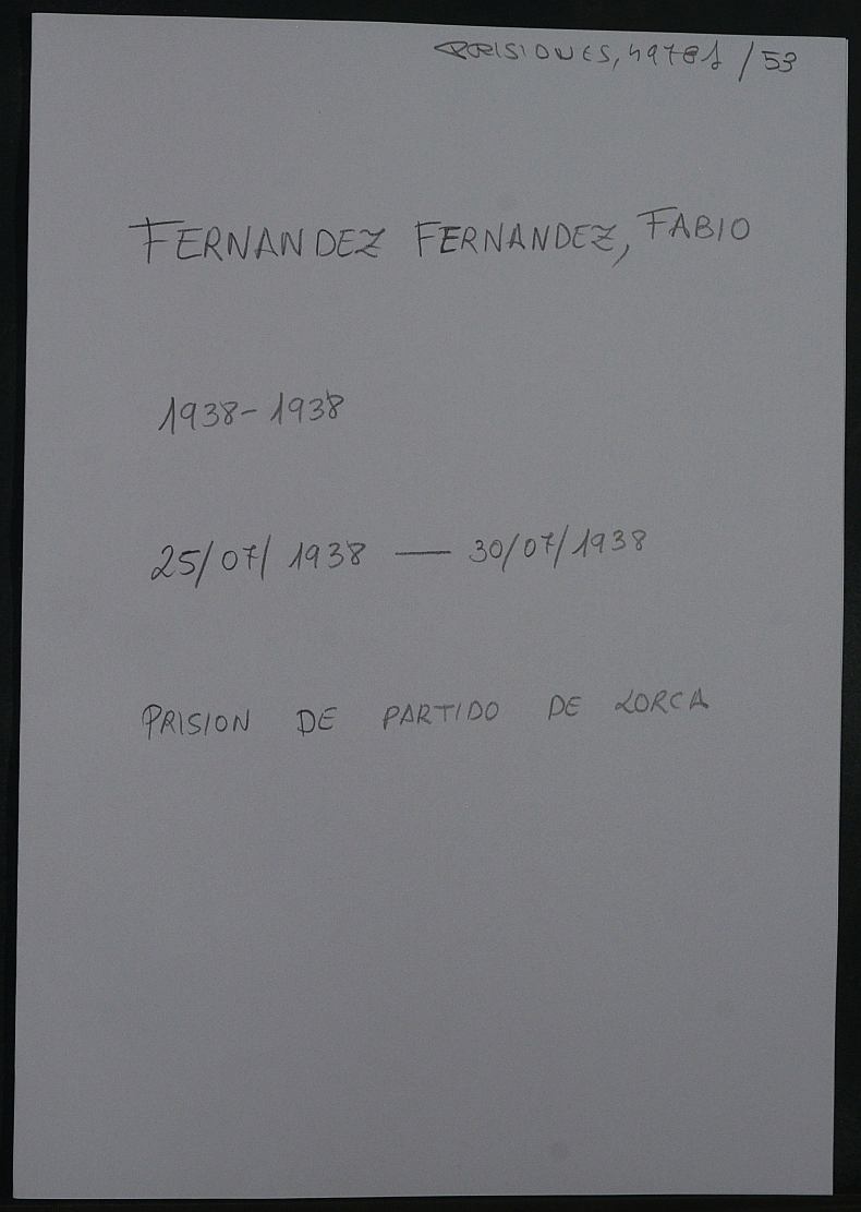 Expediente personal del recluso Fabio Fernández Fernández
