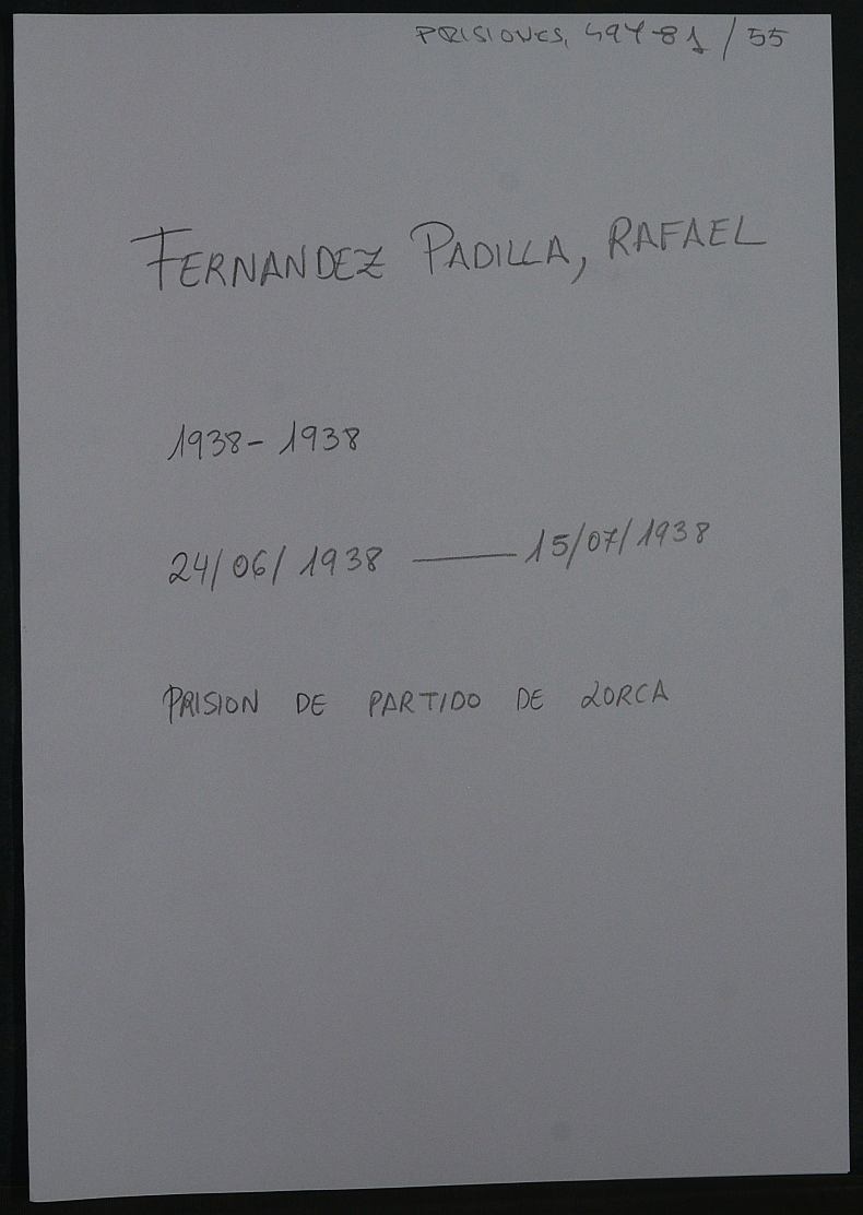 Expediente personal del recluso Rafael Fernández Padilla