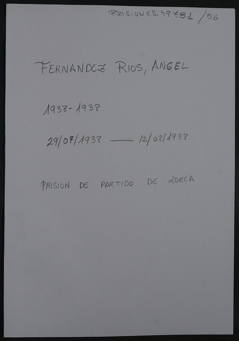 Expediente personal del recluso Ángel Fernández Rios
