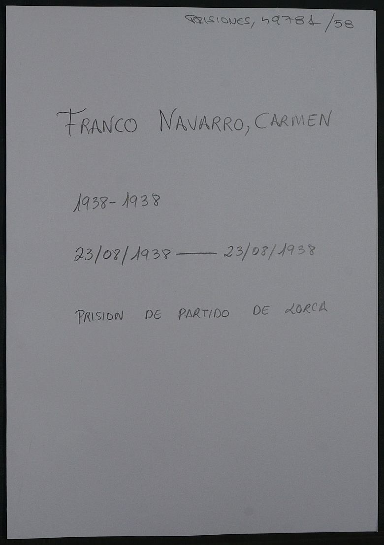 Expediente personal de la reclusa Carmen Franco Navarro