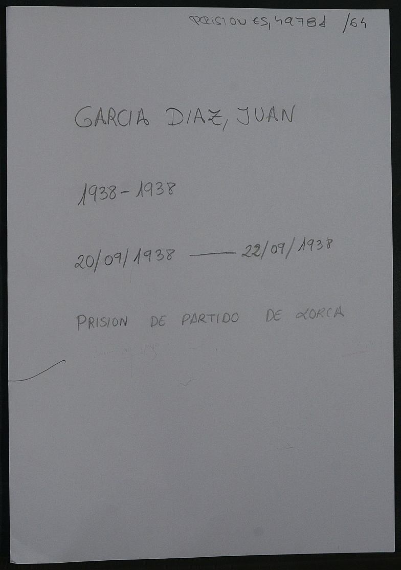 Expediente personal del recluso Juan García Diaz