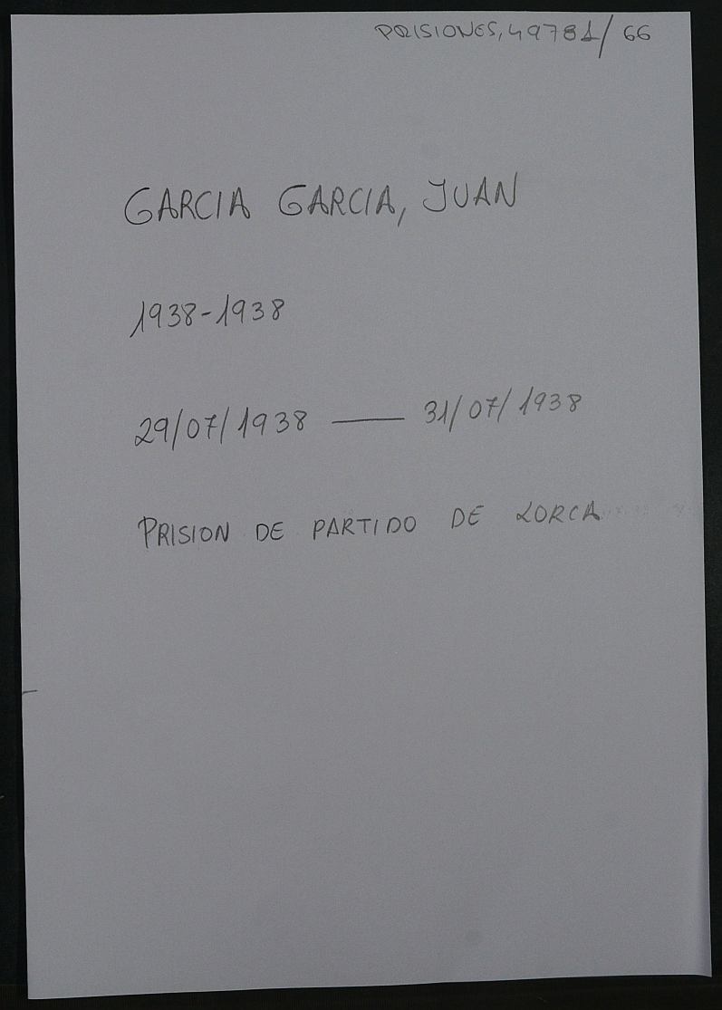 Expediente personal del recluso Juan García García