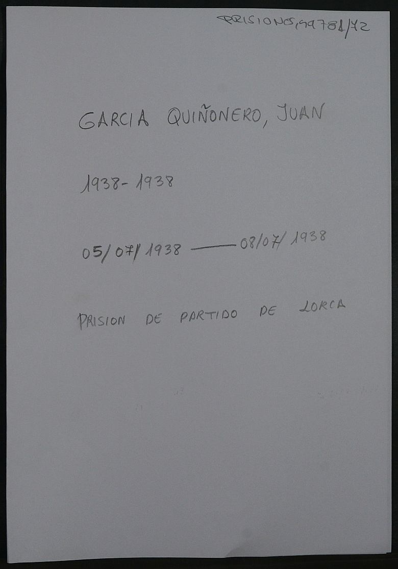 Expediente personal del recluso Juan García Quiñonero